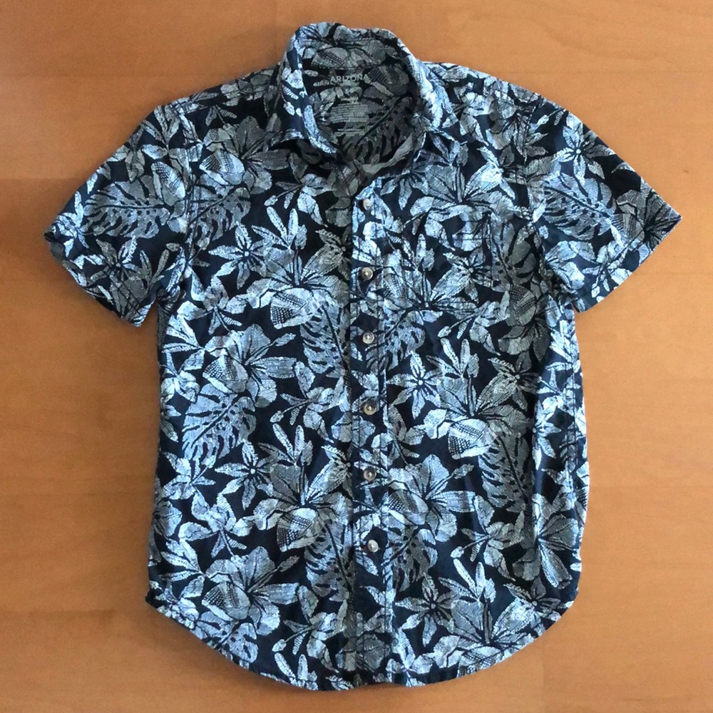 Youth Black/White Hawaiian Print Button Shirt S(8)
